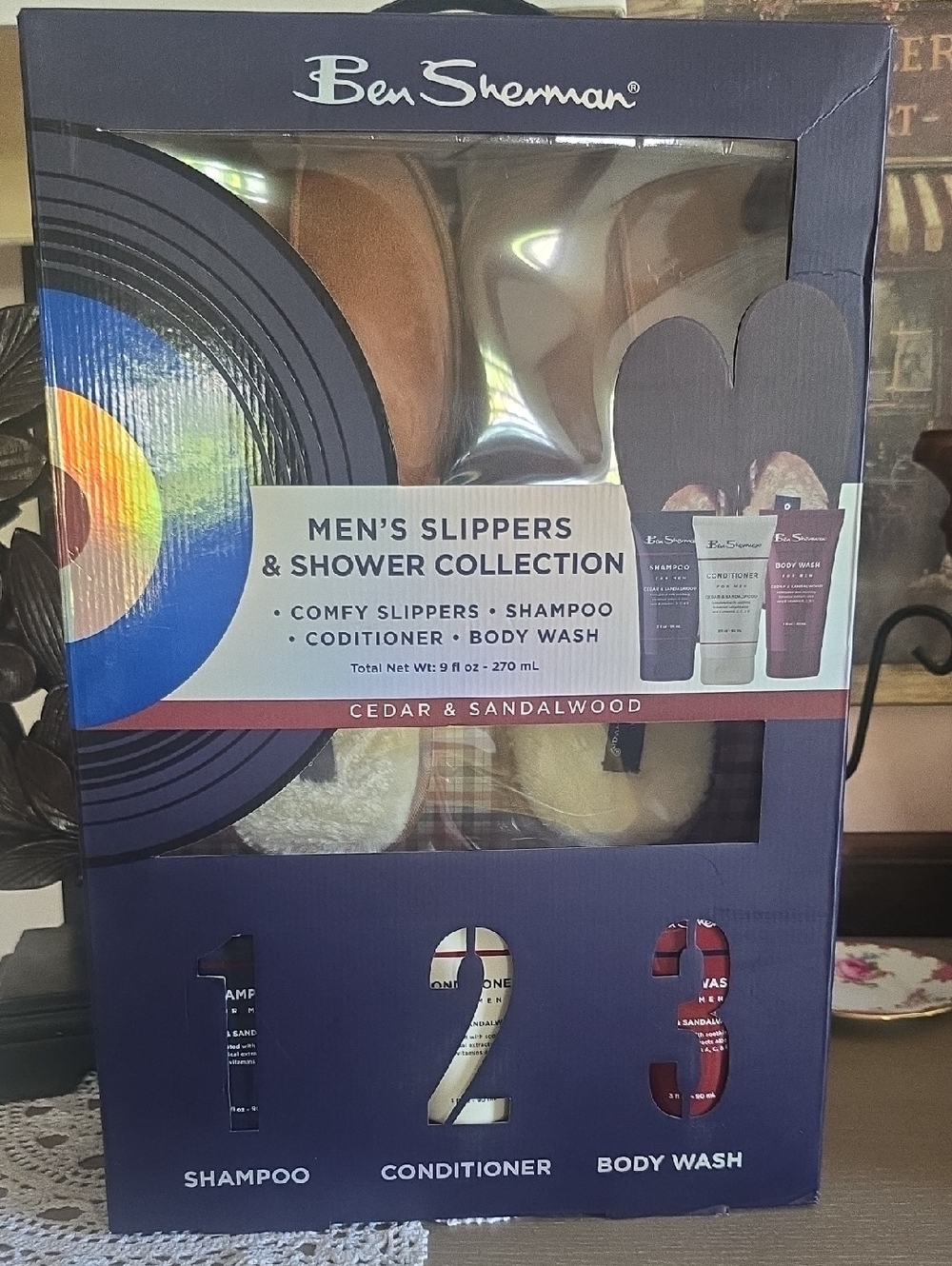 Ben Sherman Men's Gift Set Slipper & Shower Set - Brown